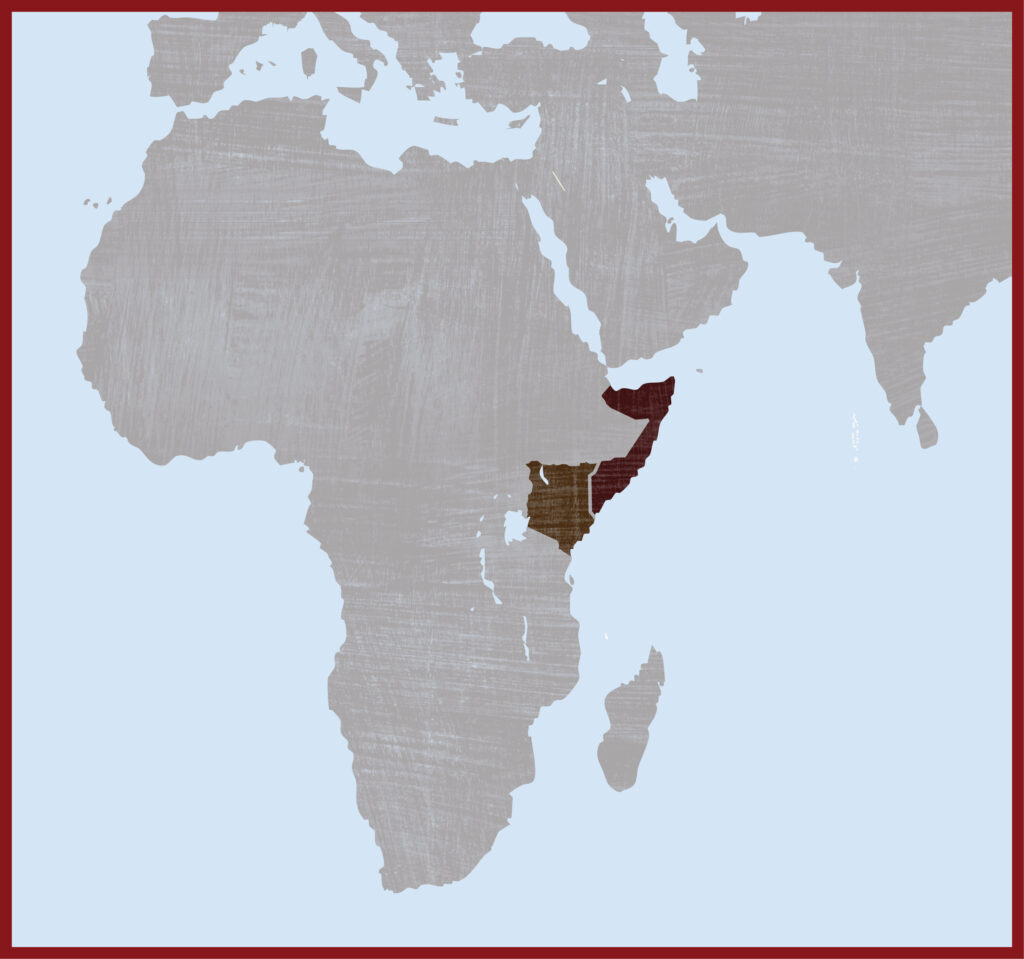 full map of Africa with Kenya and Somalia colored in 