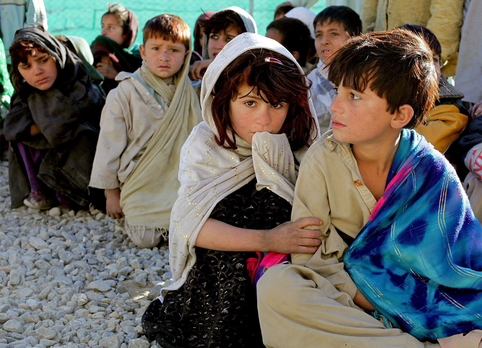 Group of worried looking children