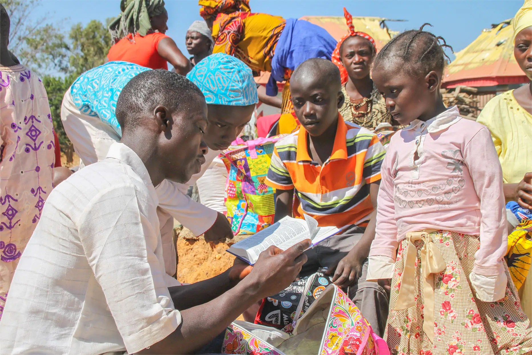 People going through supply bag