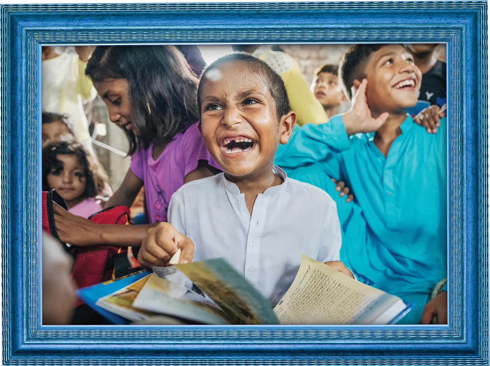 Happy kids reading Bibles