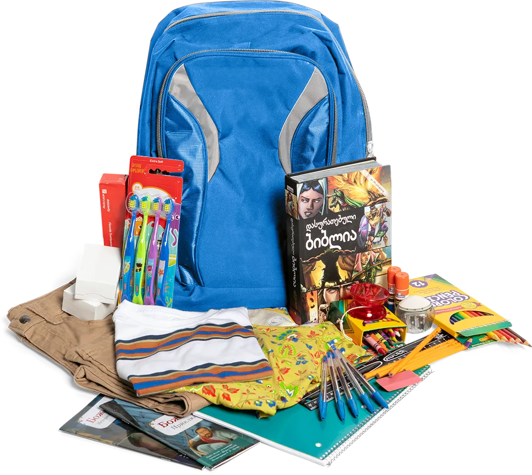 Backpack with care items