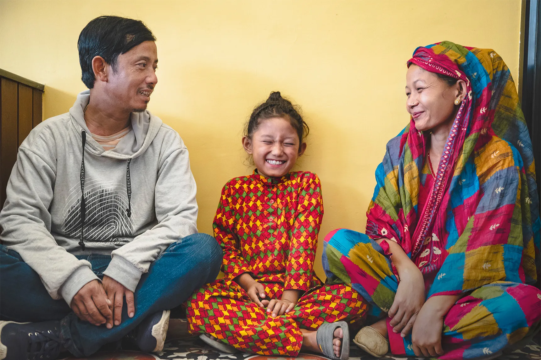 Family laughing together