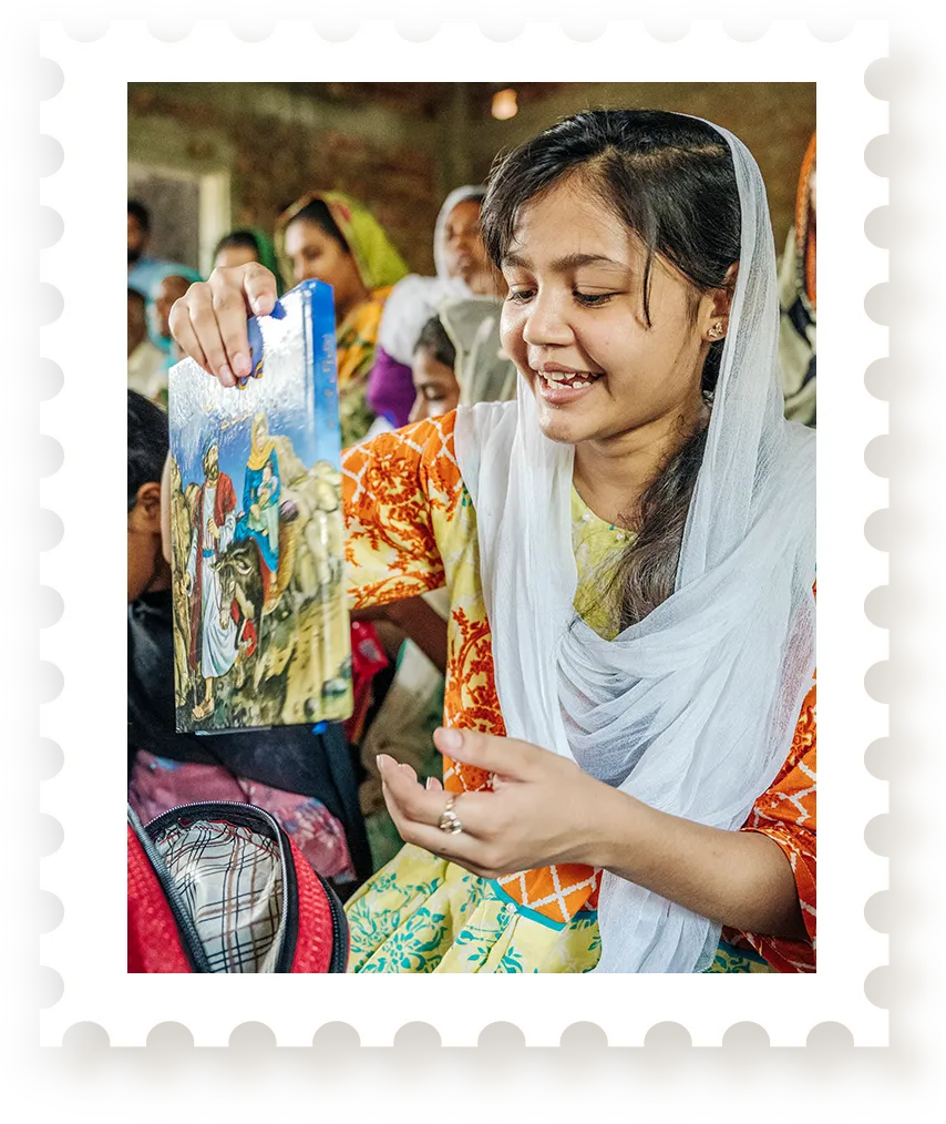 Girl opening backpack
