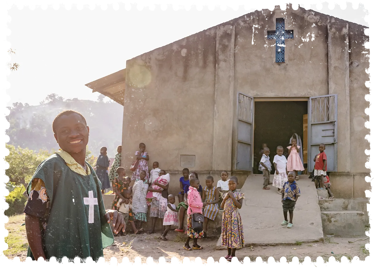 Crowd in front of Church