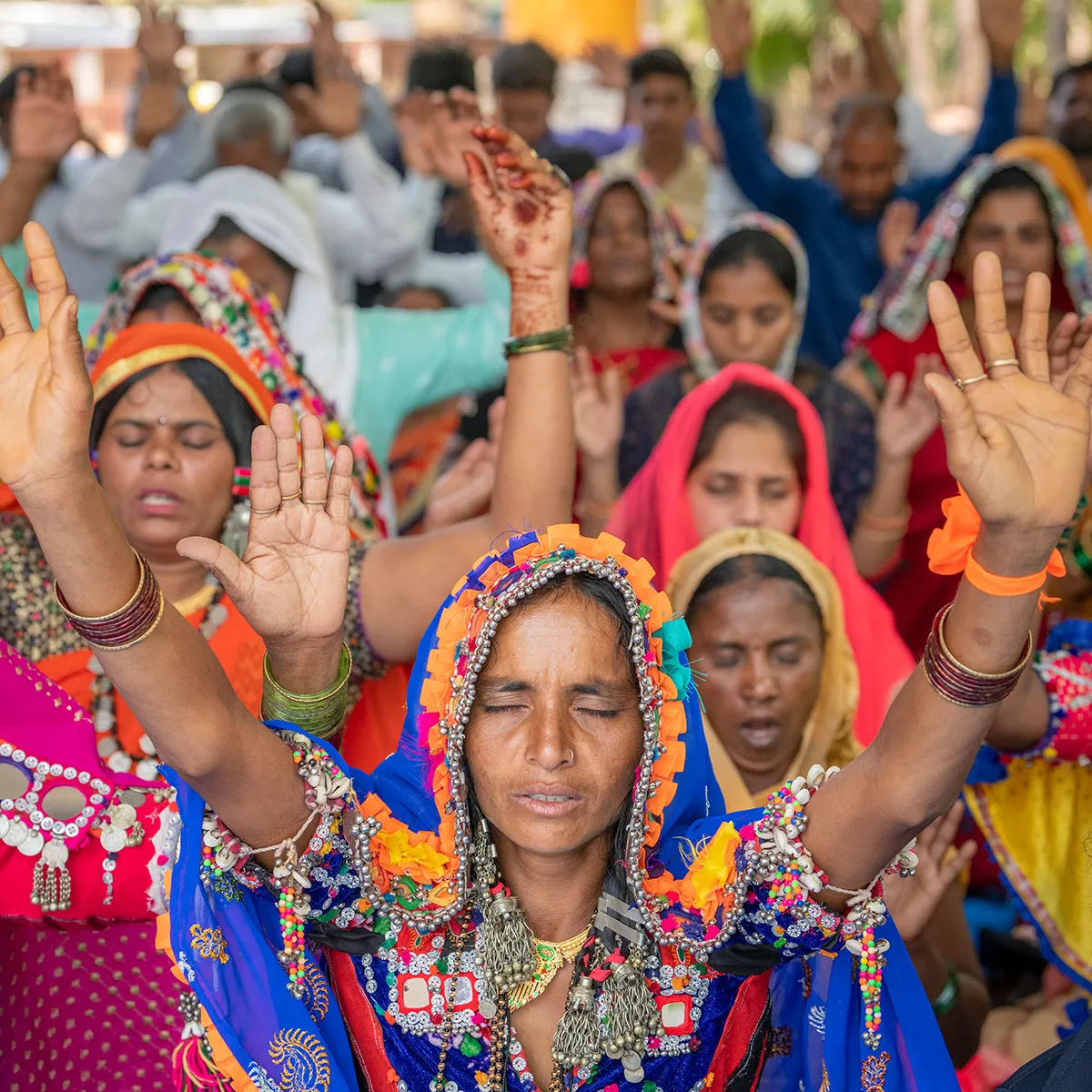 Group raising hands