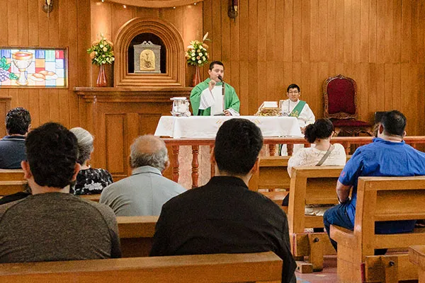 Congregation seated inside a church during a service