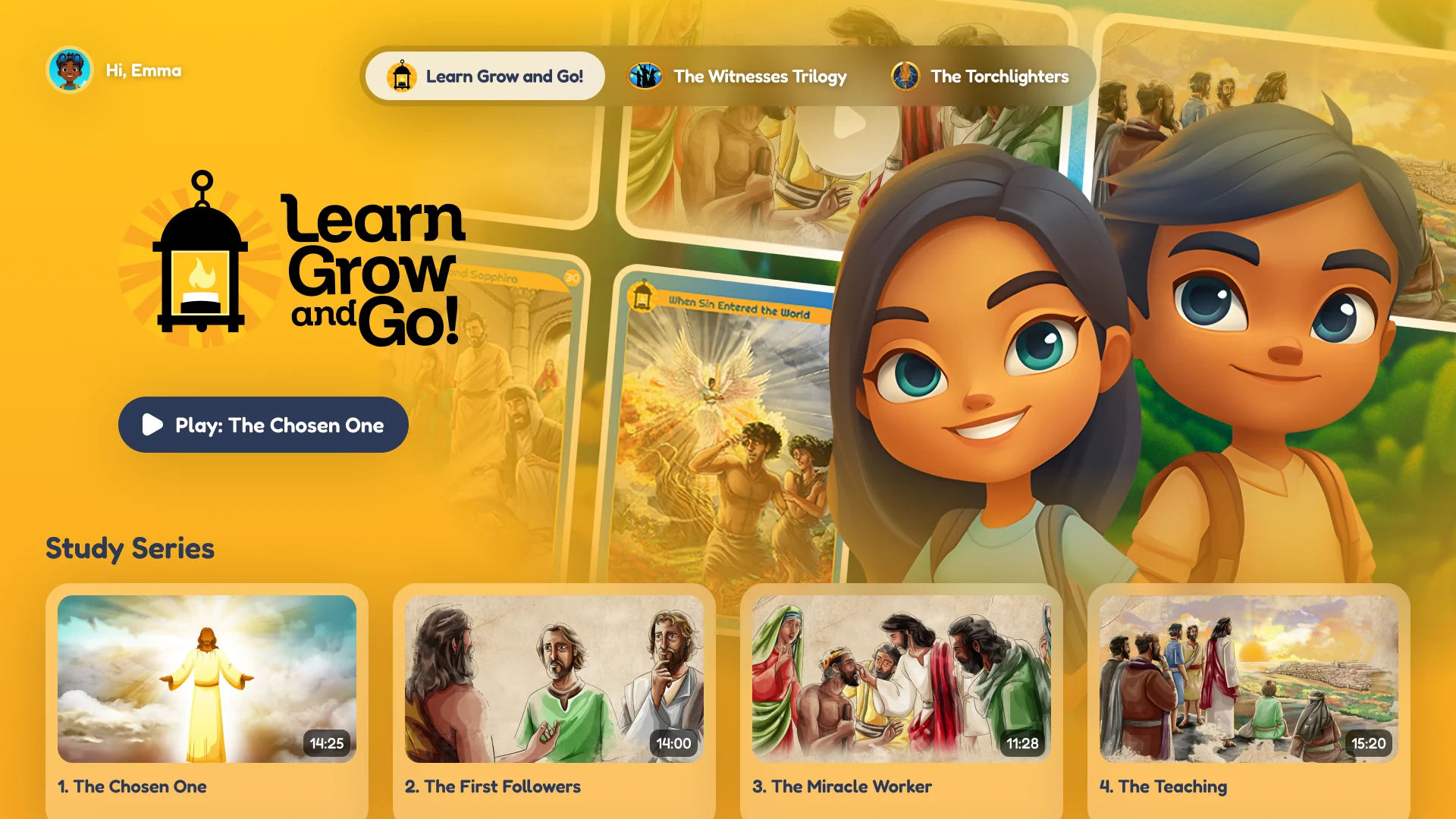 Learn, Grow and Go! discipleship journey shown in the VOM Kids TV app