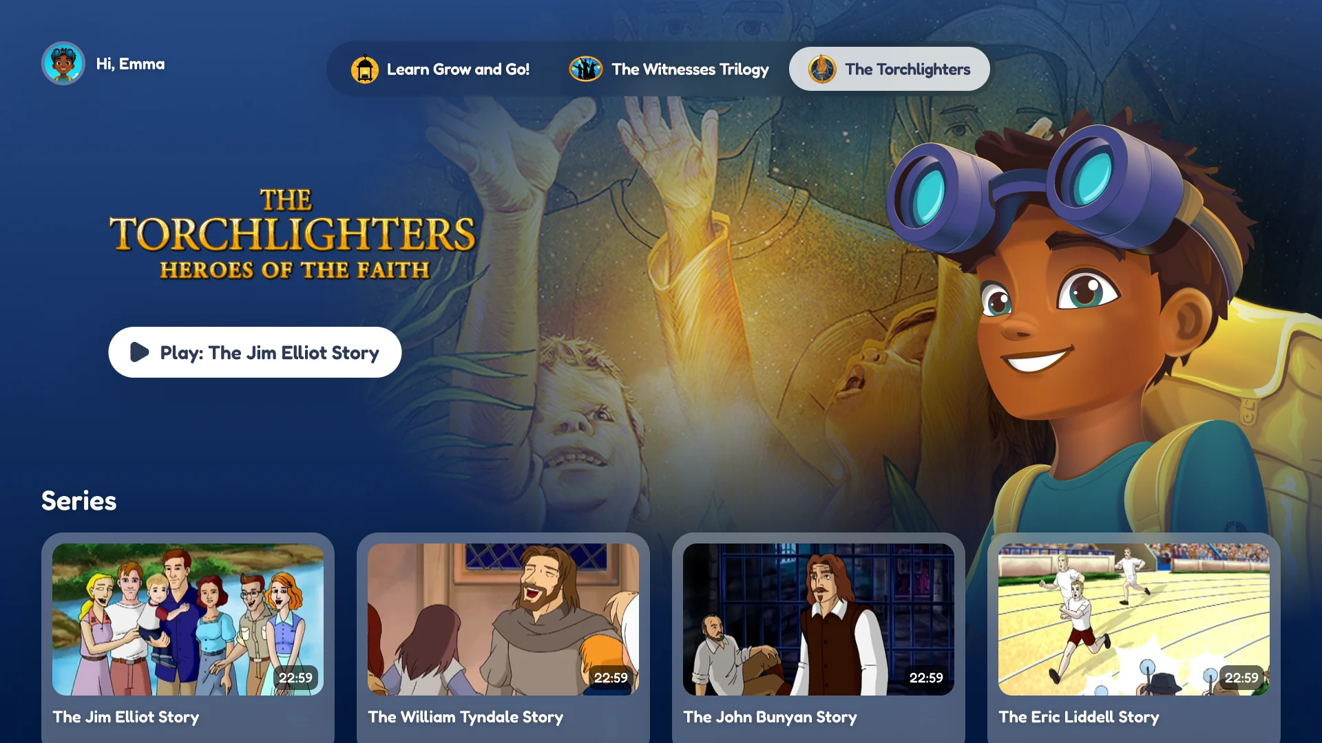 Torchlighters: Heroes of the Faith shown in the VOM Kids TV app