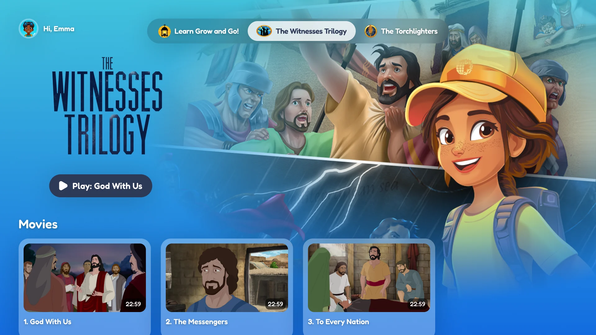 The Witnesses Trilogy shown in the VOM Kids TV app