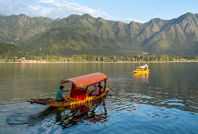 Boats on mountain lake