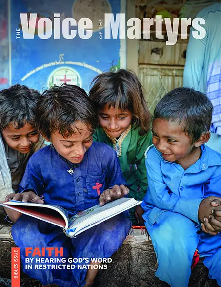 Magazine cover with kids reading together