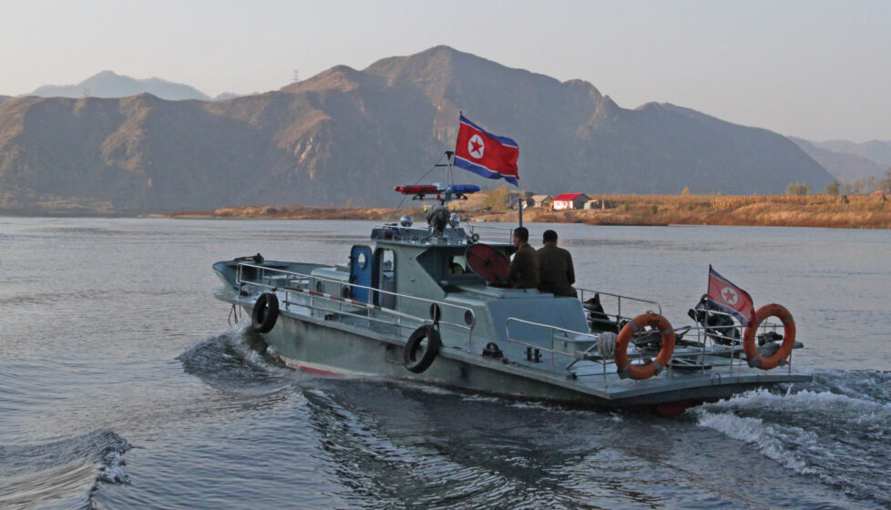 North Korean military boat driving on the water