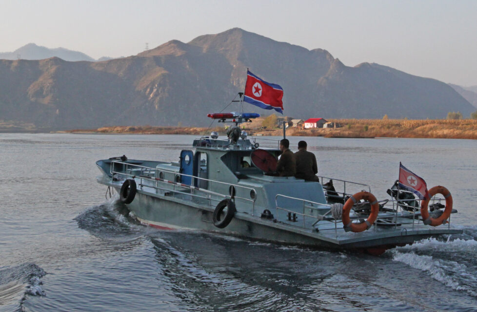 North Korean military boat driving on the water