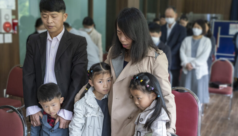 Family attending church service